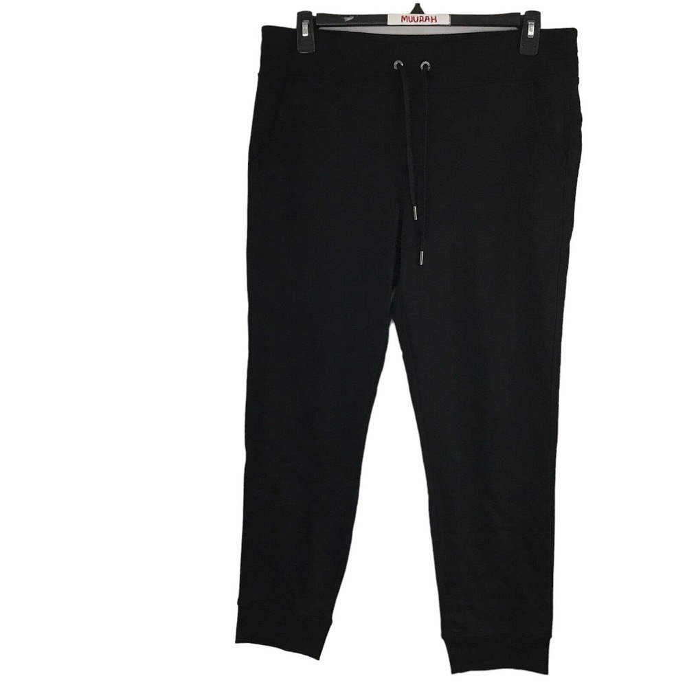 Calvin Klein Womens Black French Terry Drawstring Pockets Joggers Size XL $49